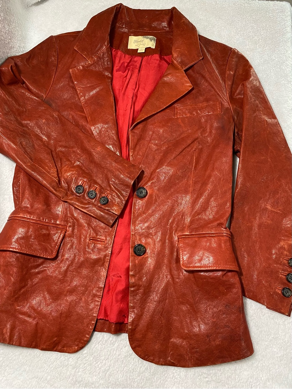Elizabeth and James Brick Red Leather Blazer Vintage Distressed 90s Style